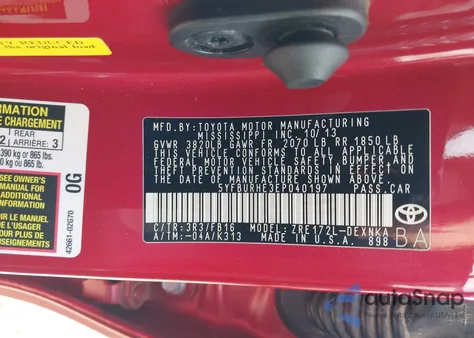 2014 Toyota Corolla Le Plus z USA, uszkodzony, nr VIN 5YFBURHE3EP040197